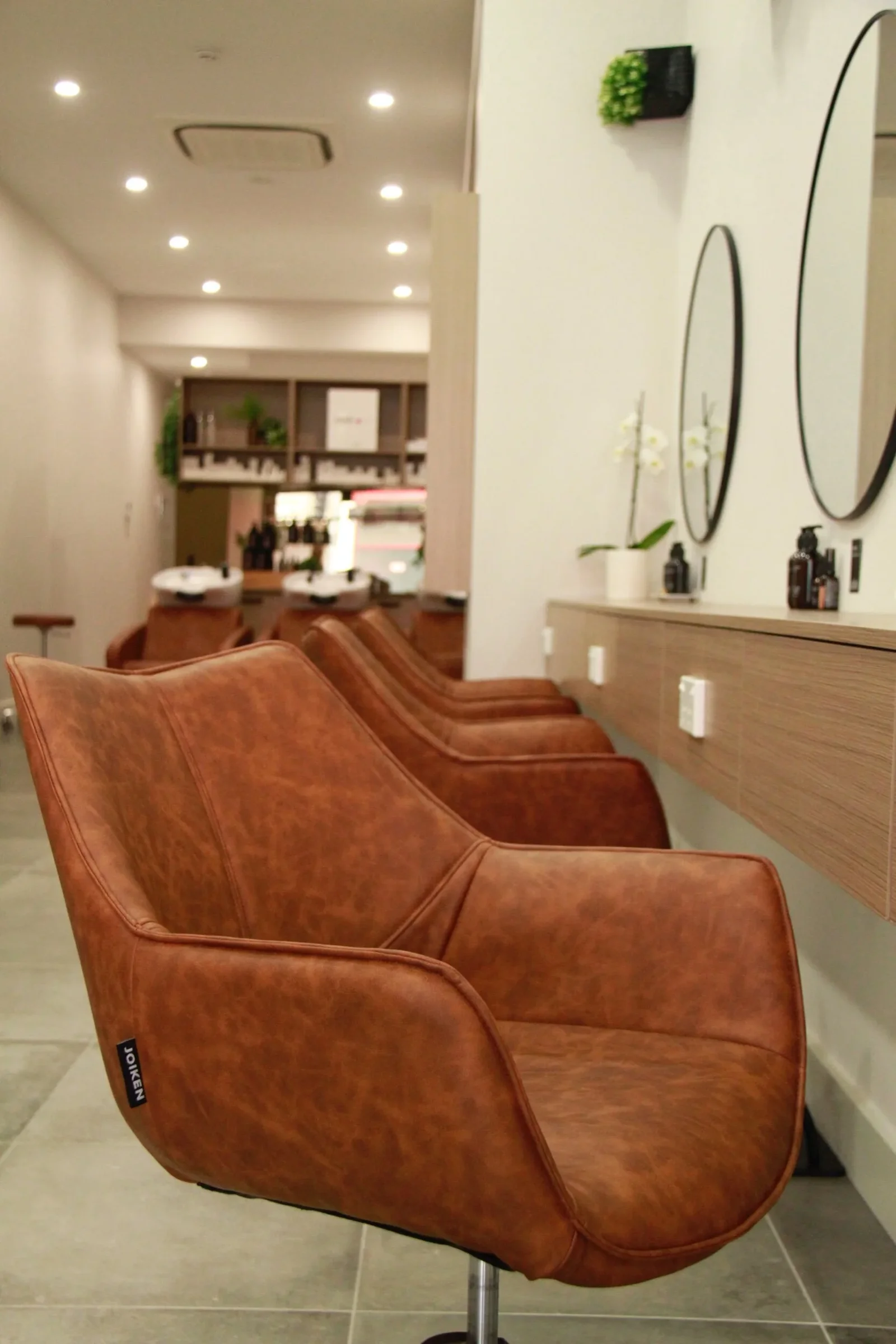 Platonic Hair Studio — warm leather styling chairs, Hawthorn